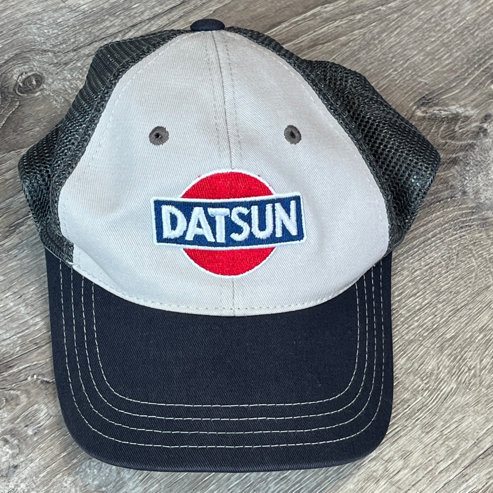 Datsun Trucker Hat Navy Blue Gray Embroidered Logo Snapback Mesh Cap